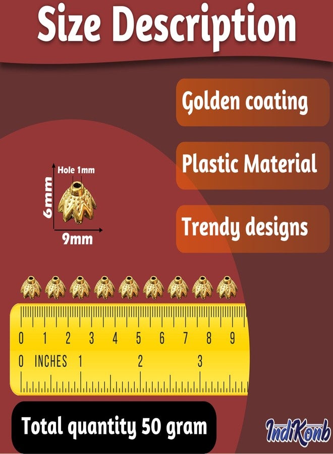 INDIKONB Gold Beads and Caps Combo | Golden Plated Beads for Jewellery, Aari Work, Rakhi Making, Embroidery Craft (Gold 2) - Image 3